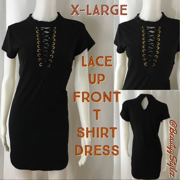 j for justify Dresses & Skirts - MAKE AN OFFER Black & Gold Lace Up Bodycon Dress